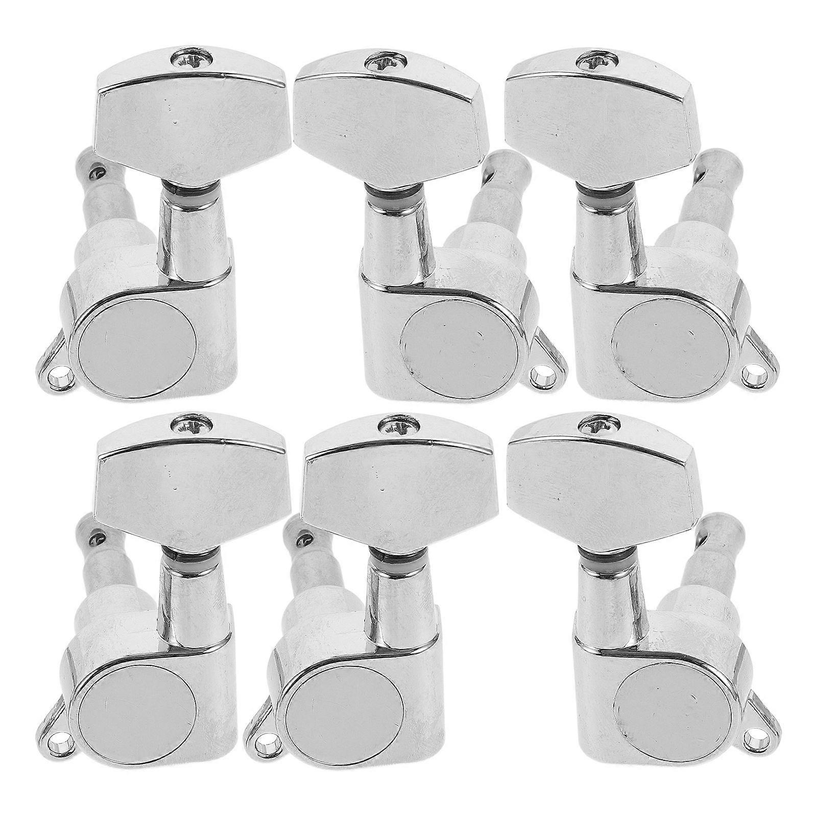 Acoustic Guitar Locking Tuners 6pcs Full Closed Guitar Tuning Keys with Large Handle for Easy Adjustment Accurate Tuning Silver