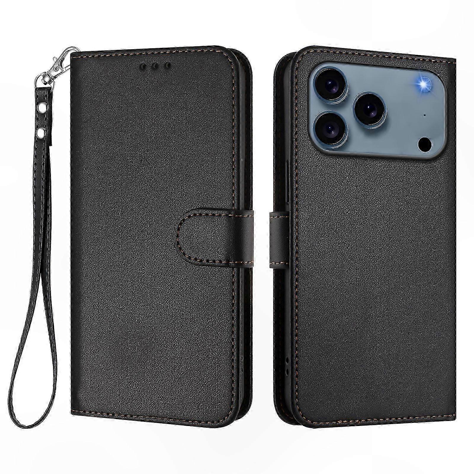 17 Pro Max Leather Wallet Case with Stand & Wrist Strap, Compatible Cover