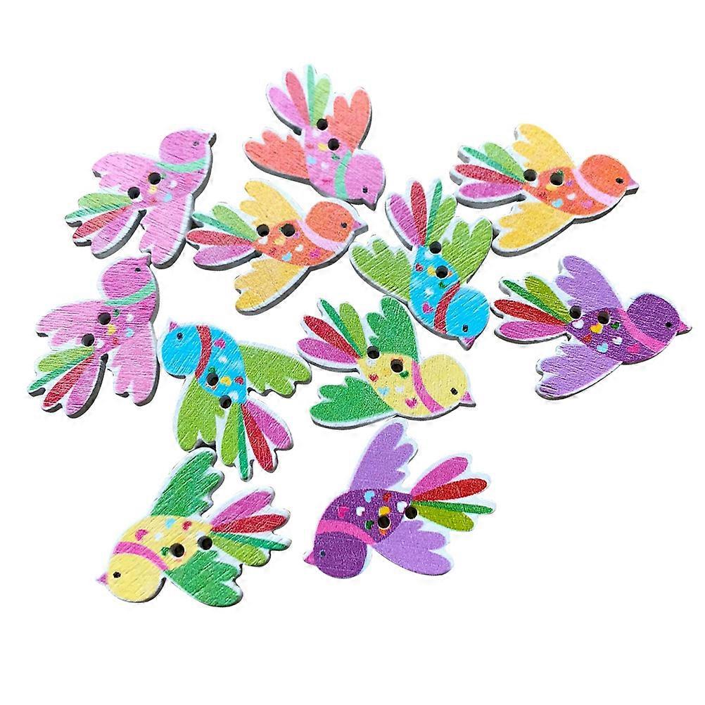 Wood Buttons for Sewing Craft 100Pcs Bird Painting Decorative Buttons