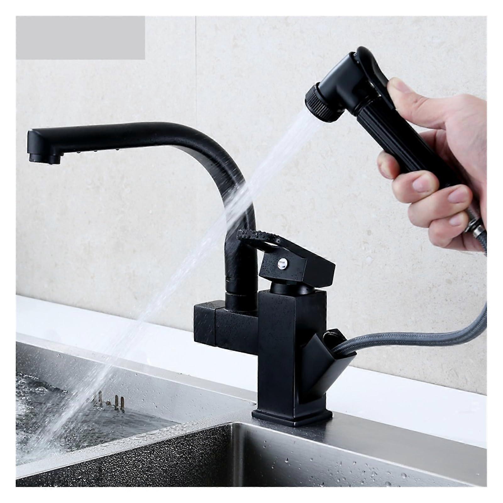PullOut Kitchen Sink Faucet Booster Sprayer, Hot And Cold Mixer Tap, Midnight Black Matte, TwoMode Water Outlet