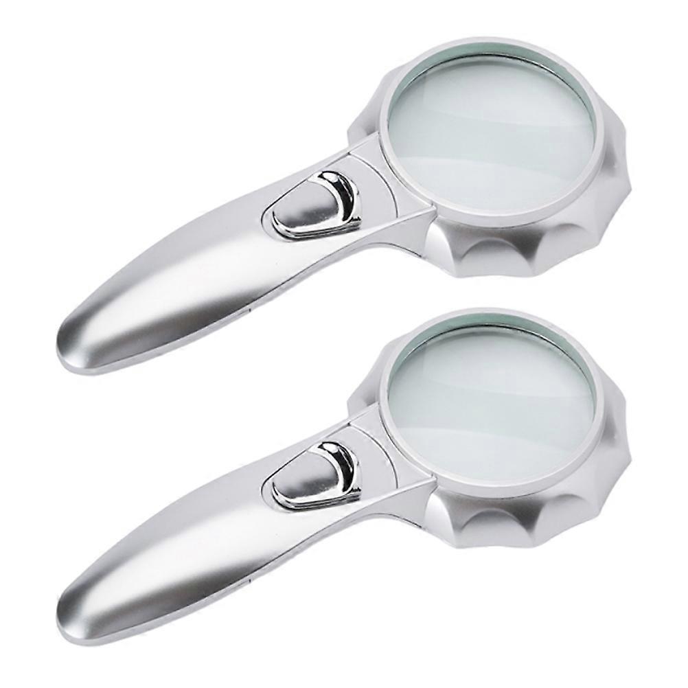 3X Magnification Magnifying Glass For Kids Seniors Ergonomic Handle Silver Color 4Pcs