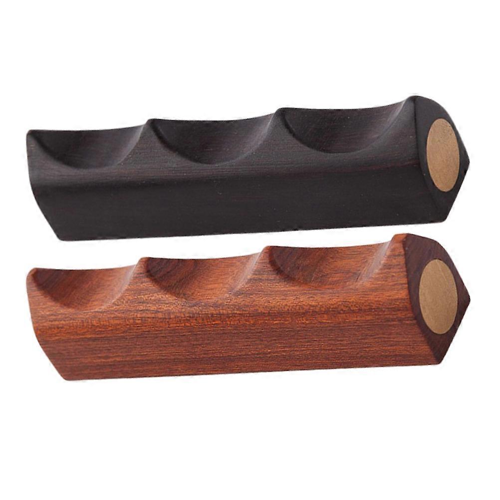 Black Wooden Calligraphy Pen Holder for Brush Rest 8Pcs Copper Inlaid