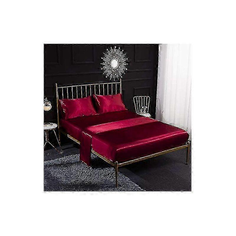 Bed Set 4 Silk Satin Picks Crme With Fitted Sheet, Flat Sheet, Pillowcase, Breathable, Soft And Comfortable For Double Bed, (Wine 2025