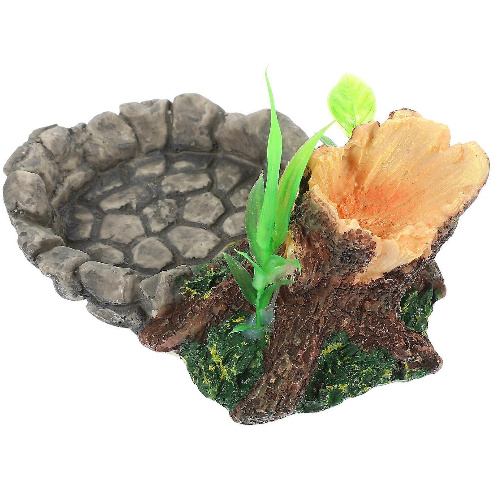 Reptile Feeding Basin Terrarium Food Basin for Feeding 2Pcs Rock Style
