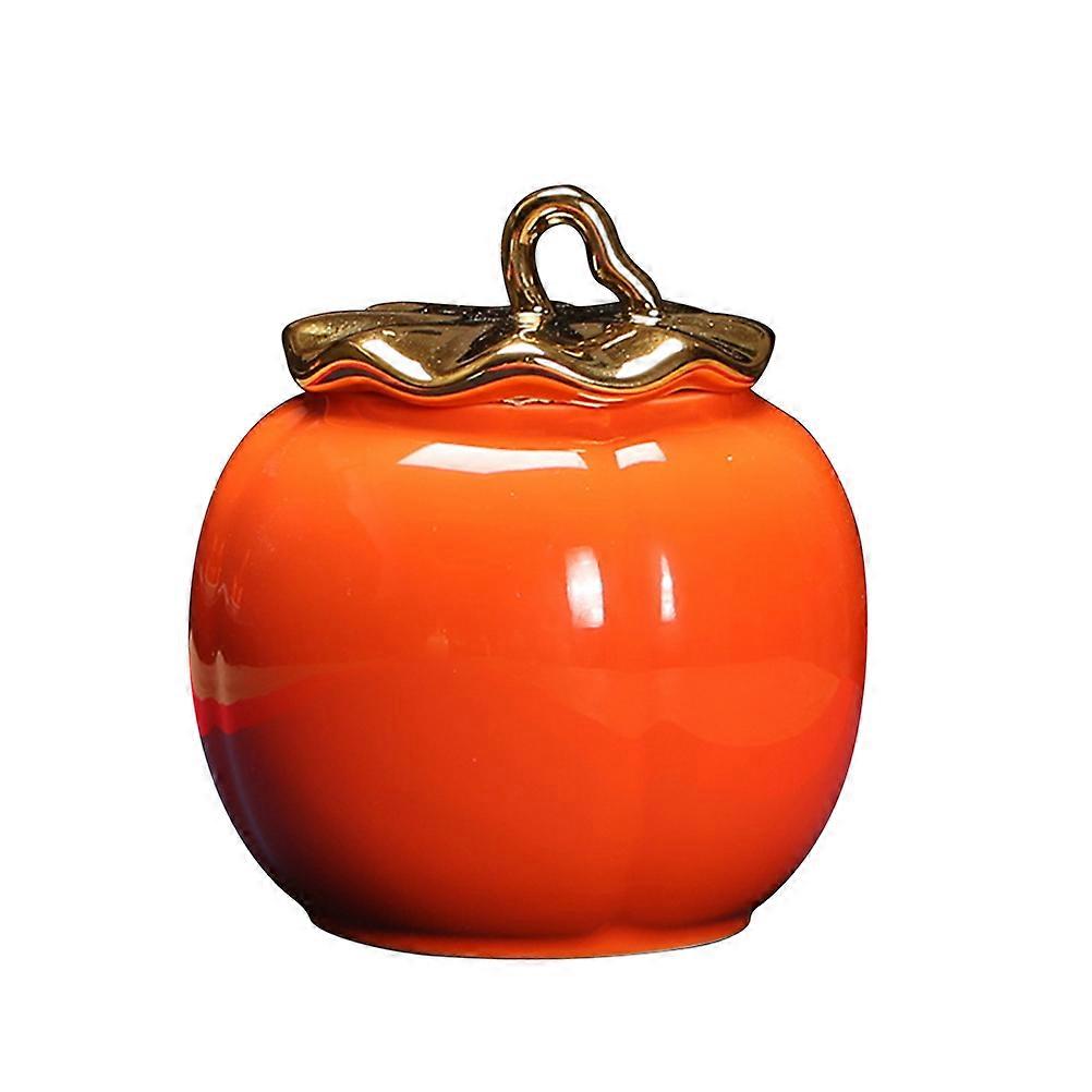 Storage Use Ceramic Can Pumpkin Shape Tea Can 2Pcs Red Sealed Canisters
