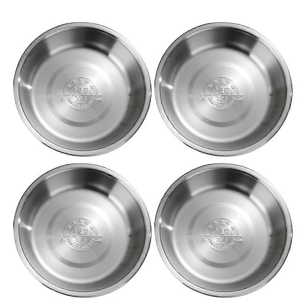 Kitchen Stainless Steel Round Plate Serving Tray 8Pcs Silver Set