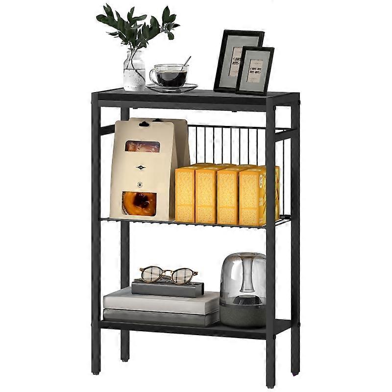 HOMCOM Small Side Table 2 Shelves Steel Frame Black Accent Living Bedroom