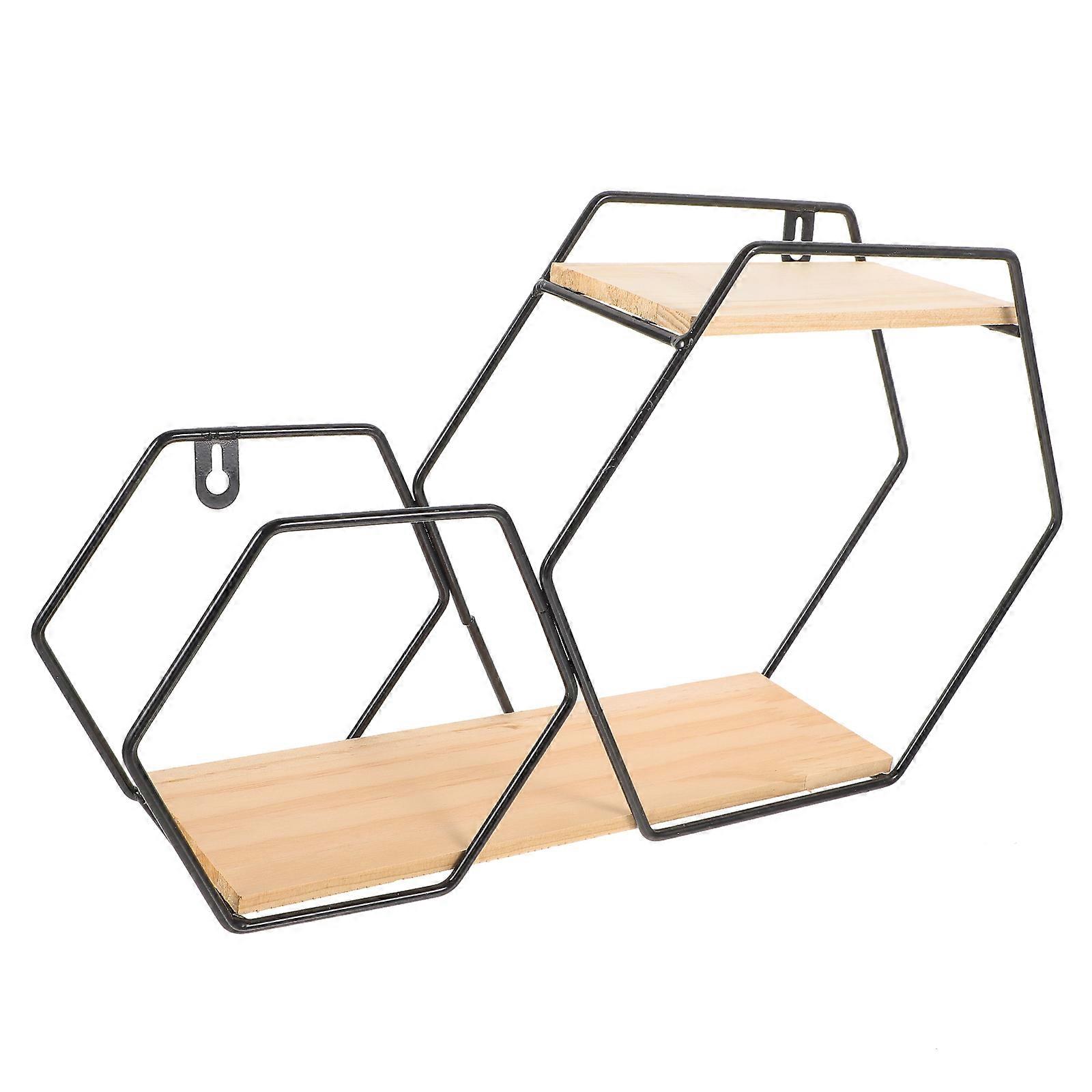 2Pcs Floating Shelf Wall Mounted Iron Art for Home Storage Black Rack