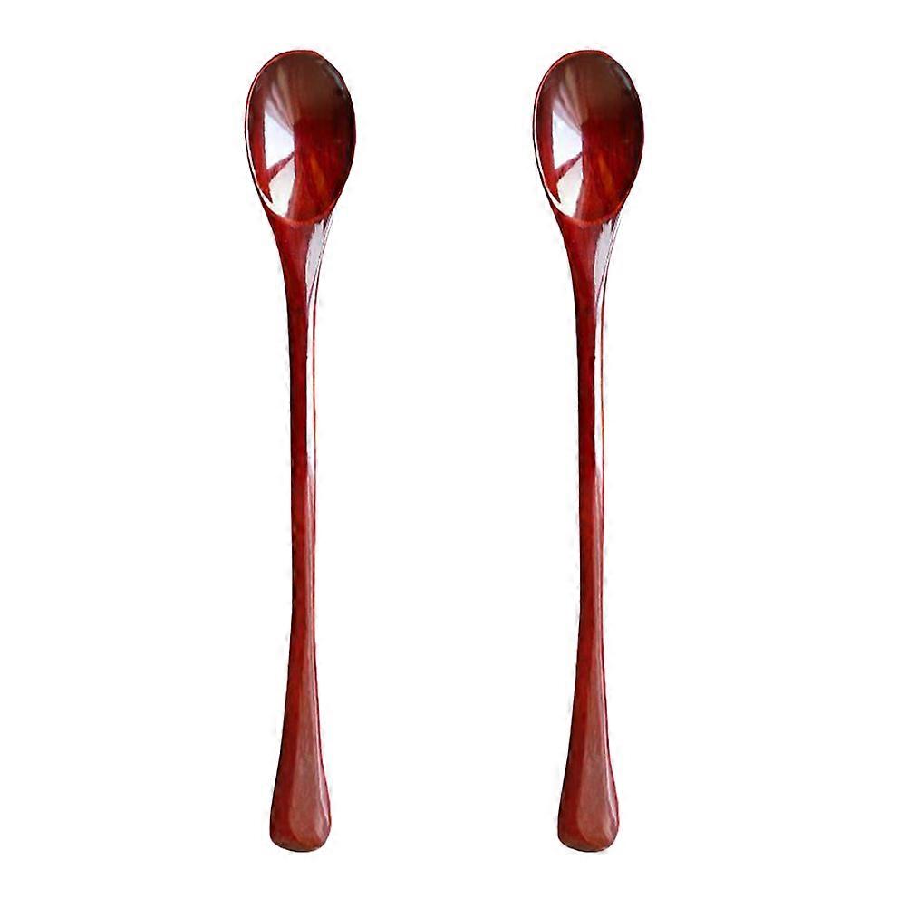 2Pcs Wooden Spoons Coffee Spoon Home Use Long Handle Brown Mixing Tool