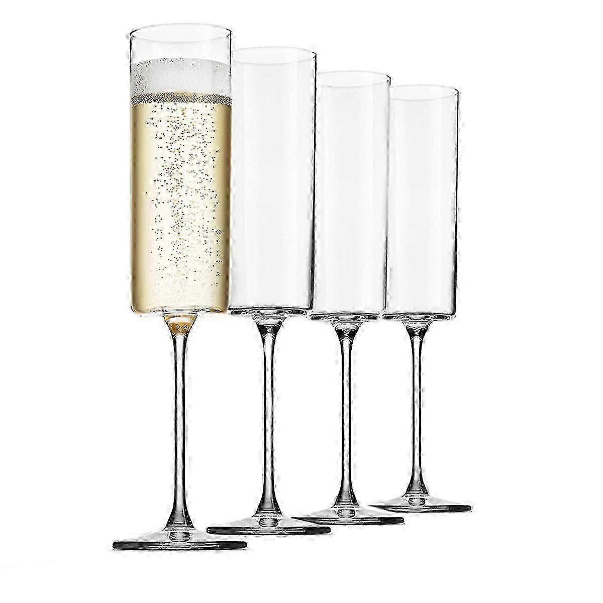 Champagne By The Glass 4 Pack 6oz Champagne Flutes Set Of 4, Premium Square Rimmed Blown Glass Wine Glasses