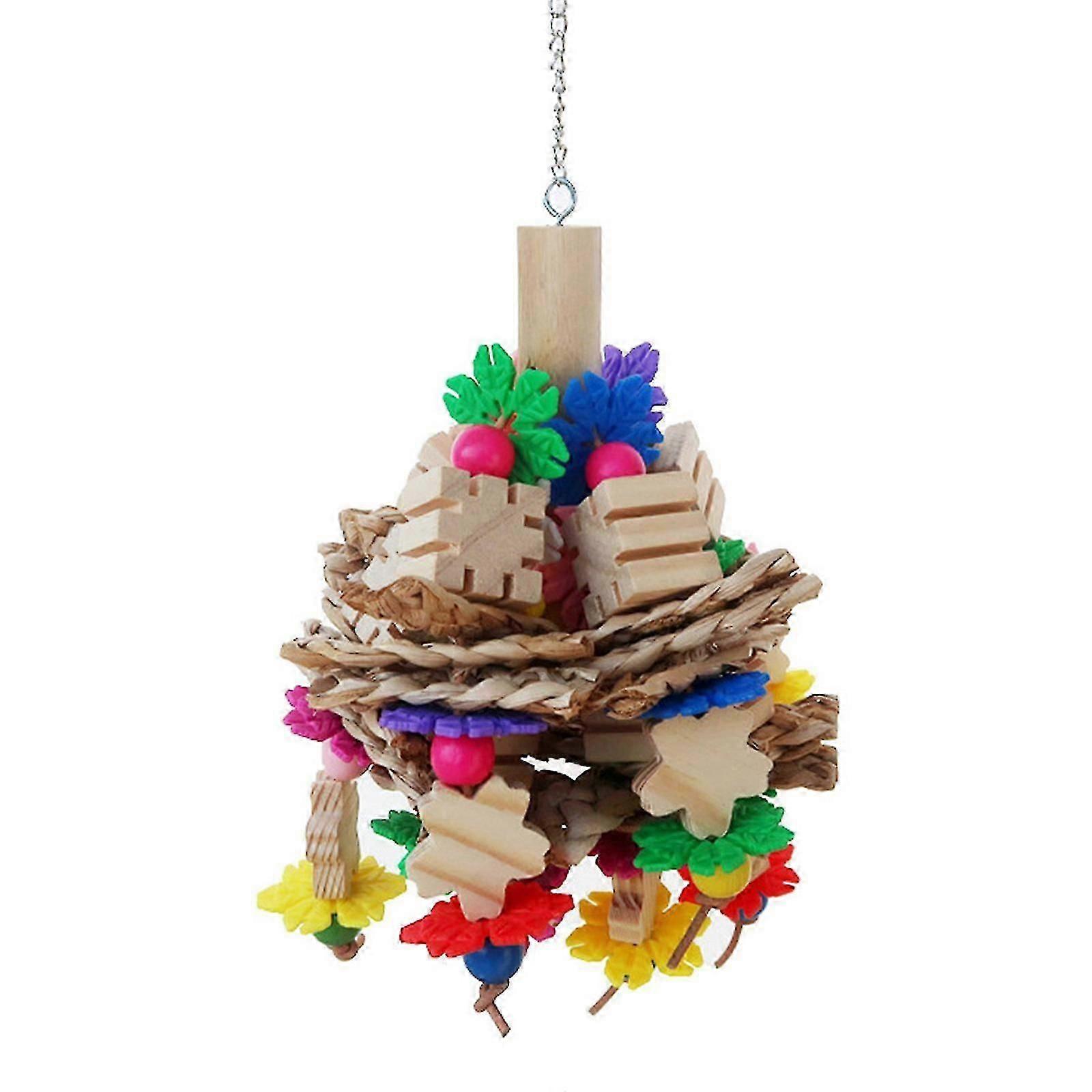 Parrot Chew Block Natural Wood Beads Corn Husks Bite Toys for Cockatiel Conure