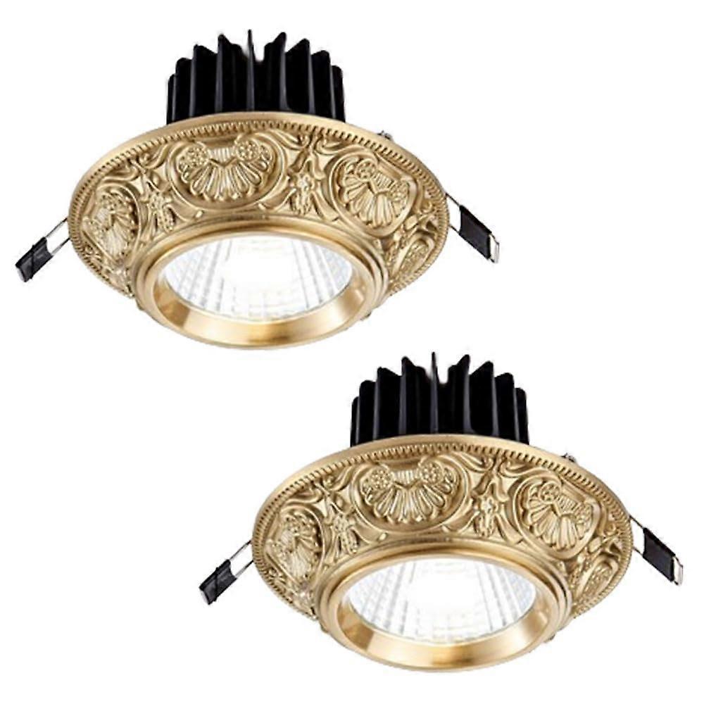 2Pcs Round Downlight Luminaire Brushed Brass LED Recessed Disk Light Dimmable CRI 90 Eyeball Spotlight Model D