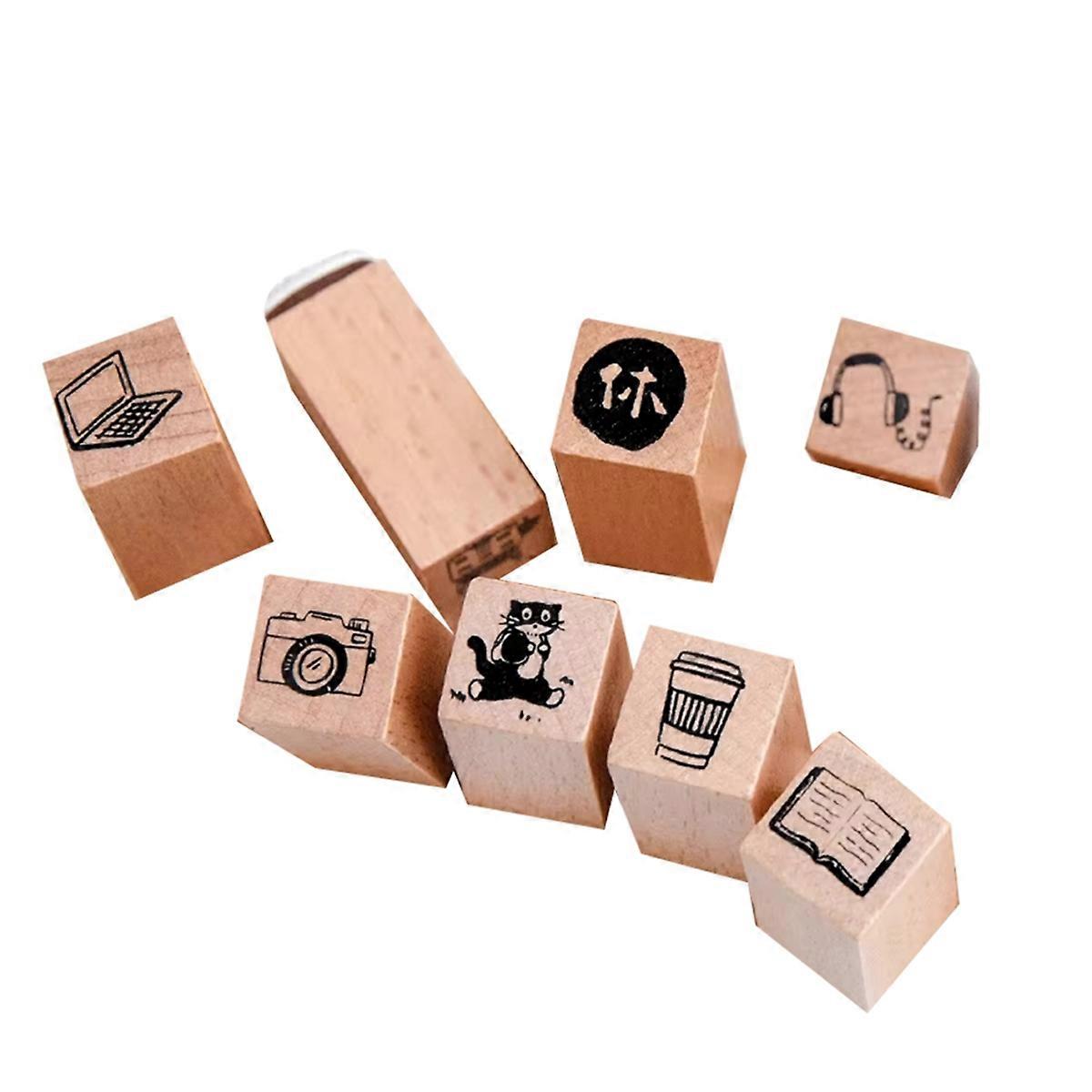 9pcs/Set Cute Cartoon Mini Pattern Wooden Stamps A