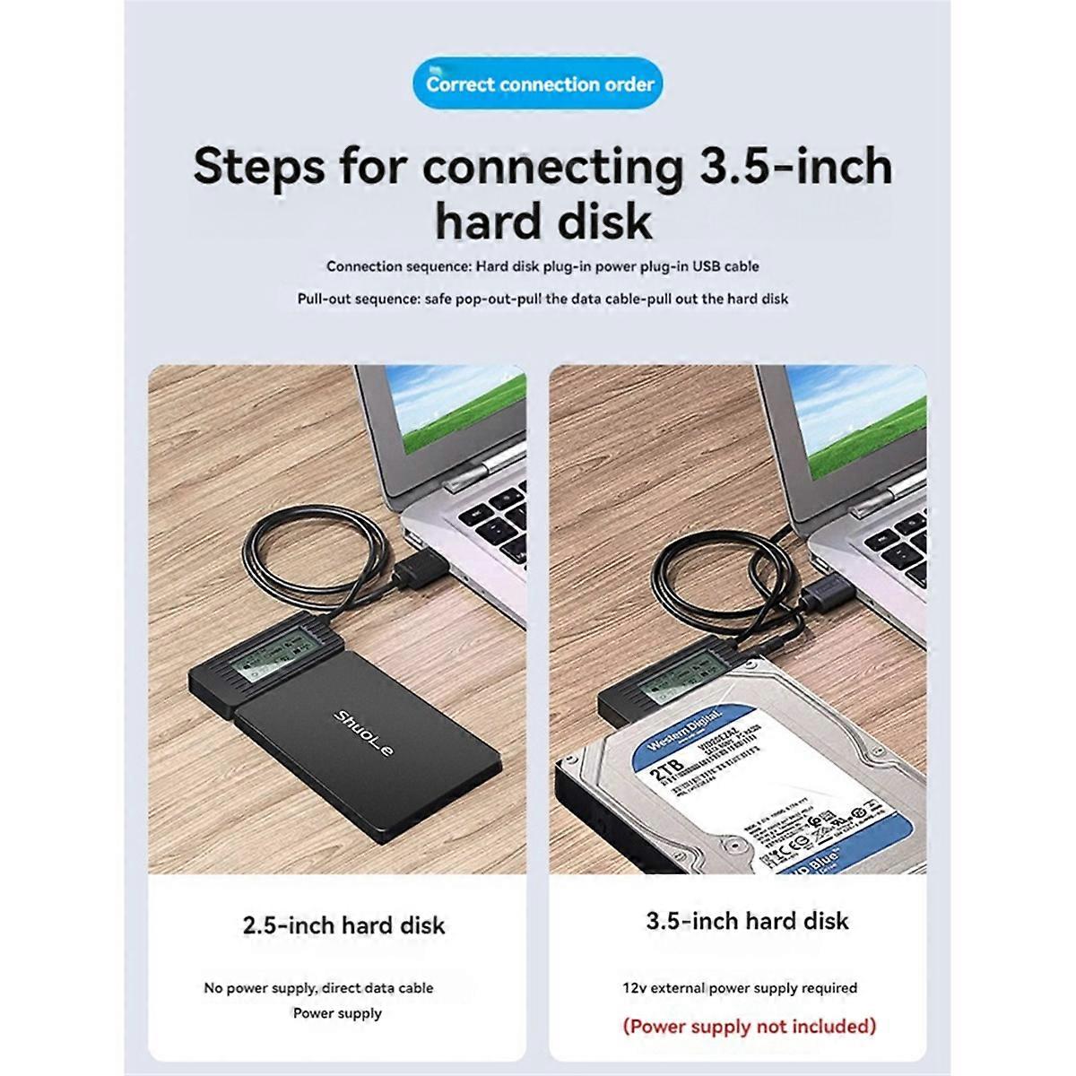 USB 3.1 Hard Drive Case 2.5/3.5-Inch Hard Drive Adapter Intelligent Digital Display Easy Drive Cabl