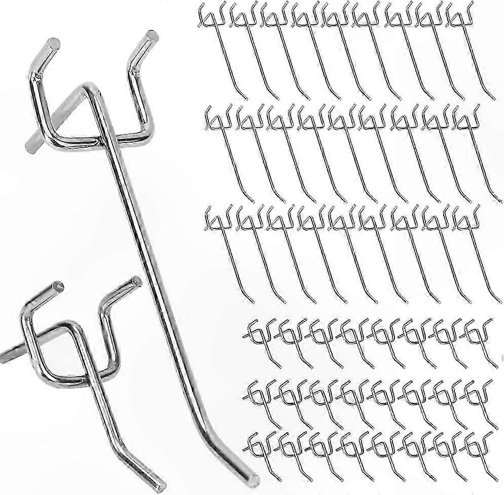 50 Pack Perforated Wall Hooks, 10 cm and 5 cm Length, for Supermarket Shelves, Hardware Stores, Tool Rooms, Compatible with Perforated Panels