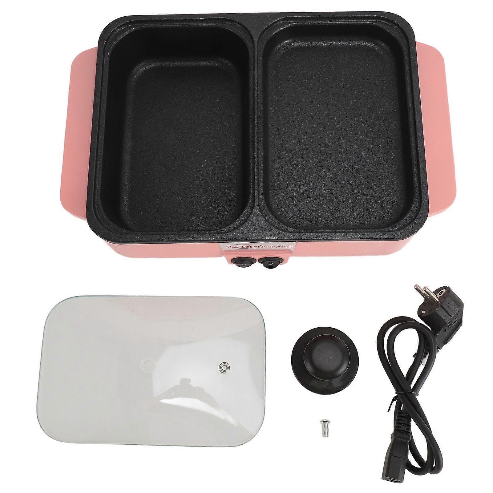 Hot Pot with Grill 1200W Dual Temperature Control Nonstick Coating Electric Frying Pan Shabu Shabu Pot and Griddle for BBQ Steak Noodles EU Plug 220V