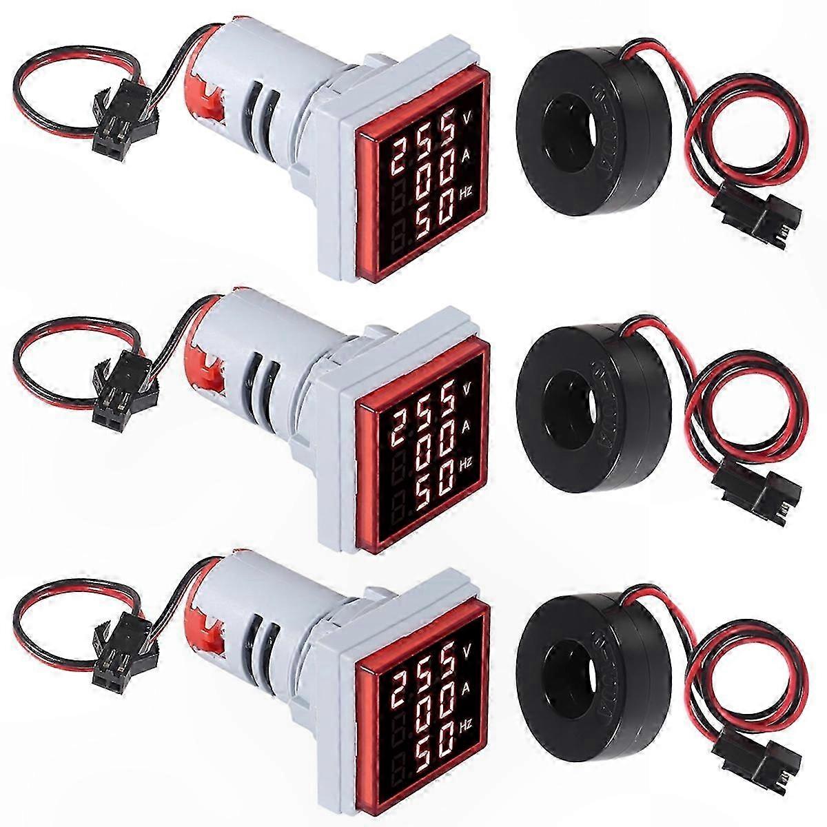 3-in-1 Digital Ammeter Voltmeter with LED Display, 60-500V AC Voltage Detector and 0-100A Current Tester Gauge (3 Pack)