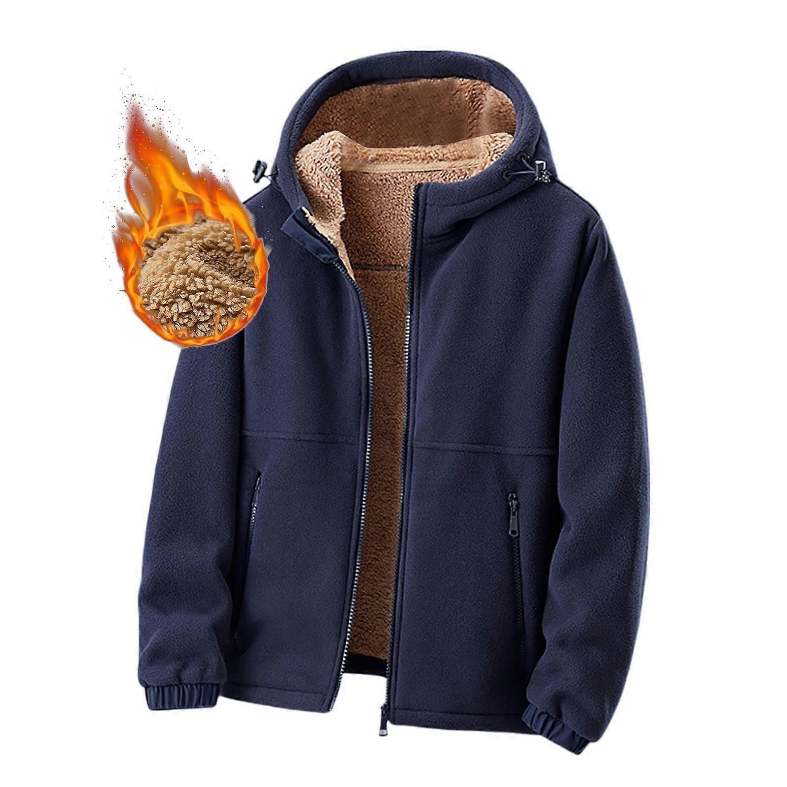 Transition Jacket Men's Blue XXL Warm Winter Outerwear, Lightweight Fleece Windbreaker, Slim Fit Casual Leisure Jacket