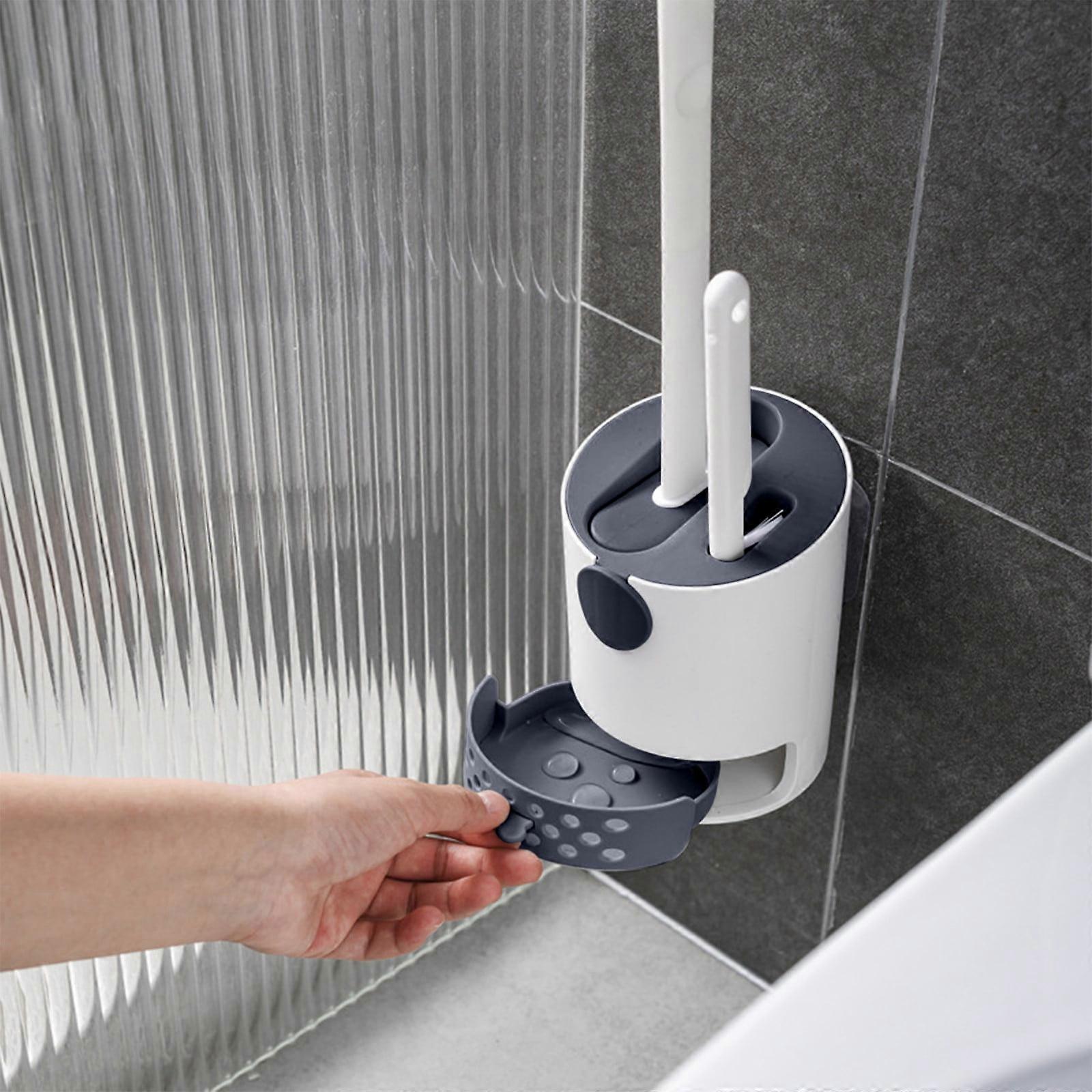 RnemiTe-amo Toilet Brush Set with TPR Bristles, Wall-Mounted No Punch Installation, Bottom Drip Tray, compatible with standard holders