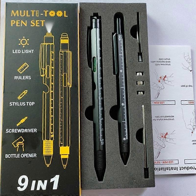 Stylo multifonction, lampe LED, tournevis plat, tournevis cruciforme, niveau, règle, décapsuleur et stylet. Gadgets sympas à offrir pour homme et papa. EDC.