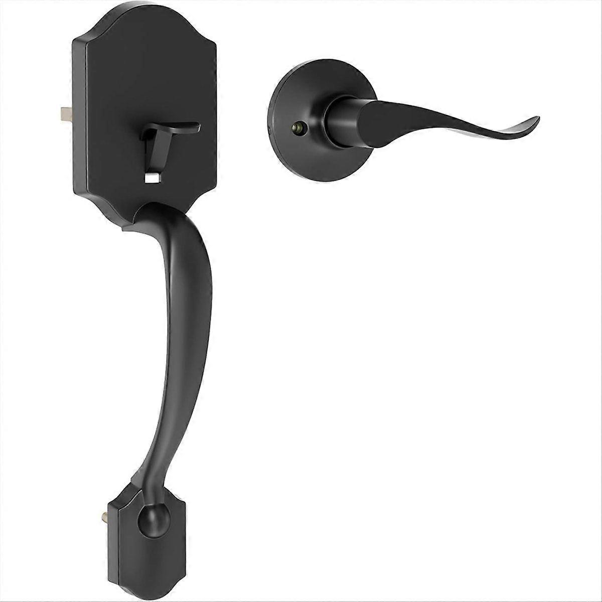Black Front Door Handle No Lock, Exterior Door Handles with Passage Lever, Entry Door Handle Revers