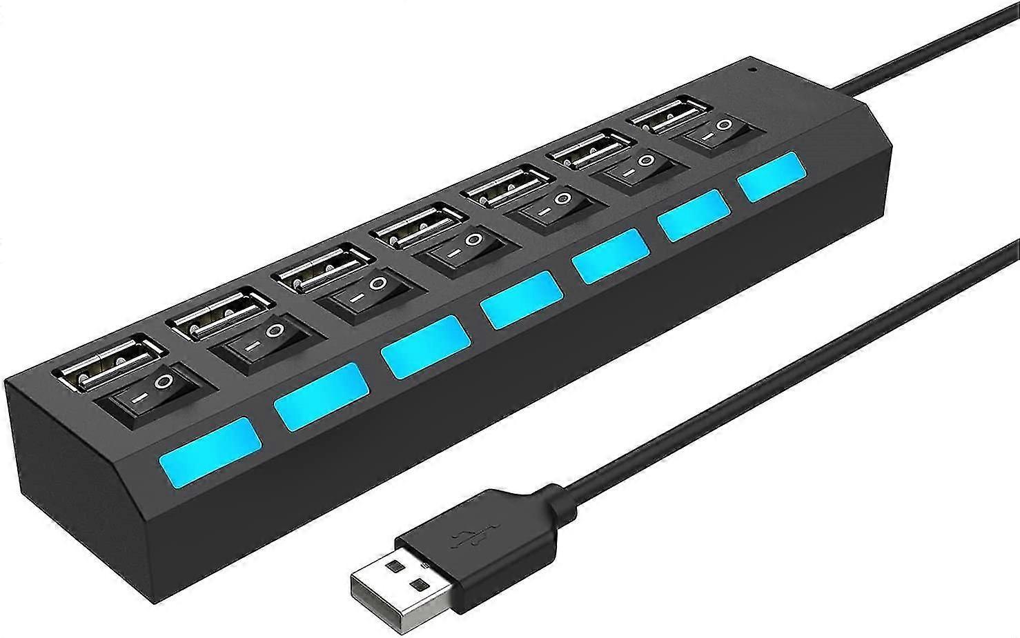 Multi Port Usb Splitter, 7 In 1 Usb 2.0 Hub With High Speed Individual On/off Switches With Leds Usb H