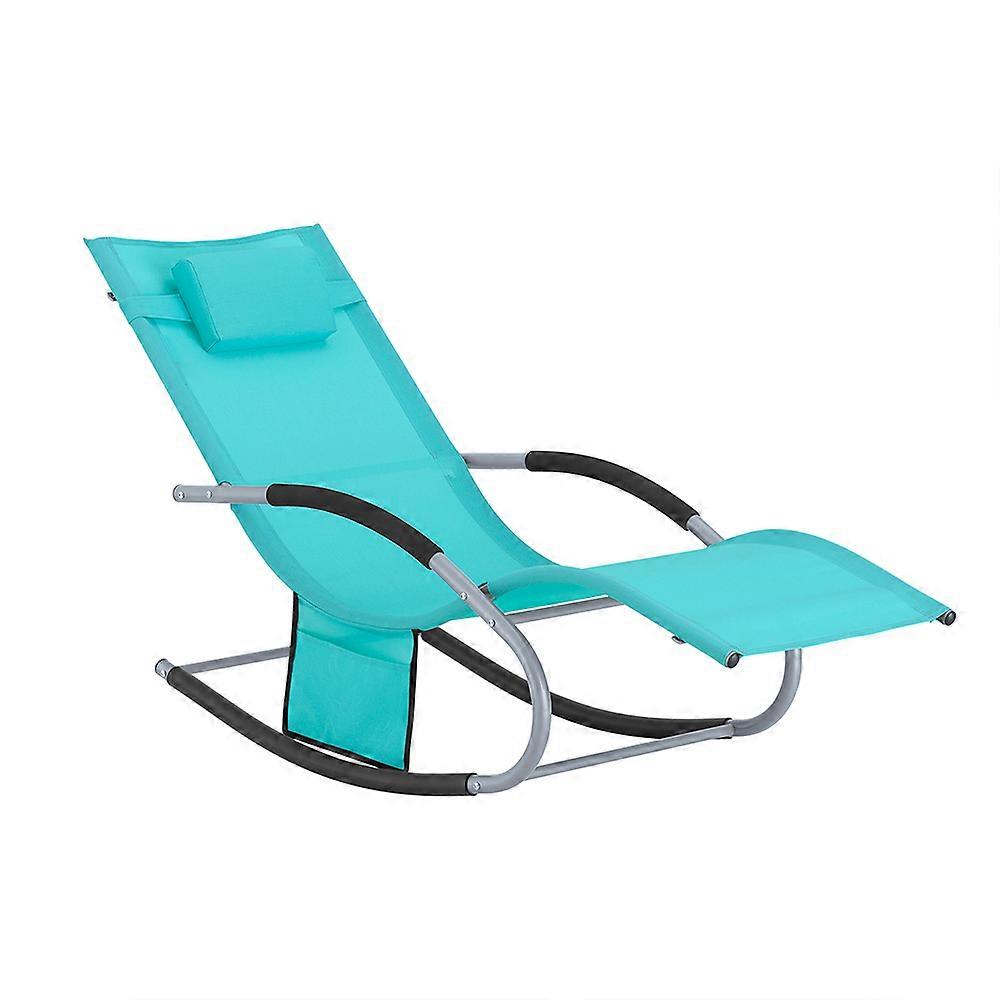 SoBuy Sun Lounger Garden Chair Recliner with Cushioned Pillow & Side Pocket Rocking Chair with Steel