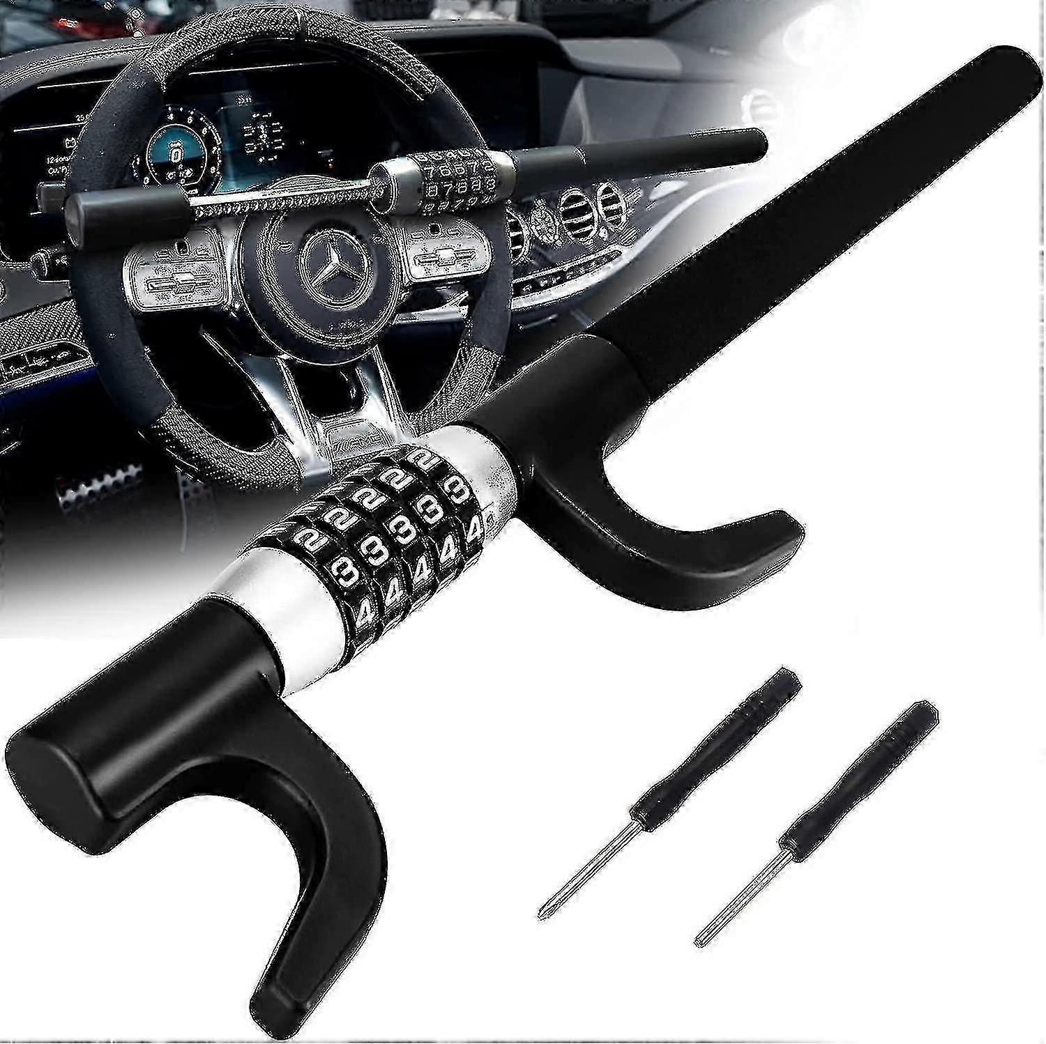 Perfect Combination Steering Wheel Lock: Keyless Password Code for Car Security and Self-Defense, Heavy Duty Locks for All Cars