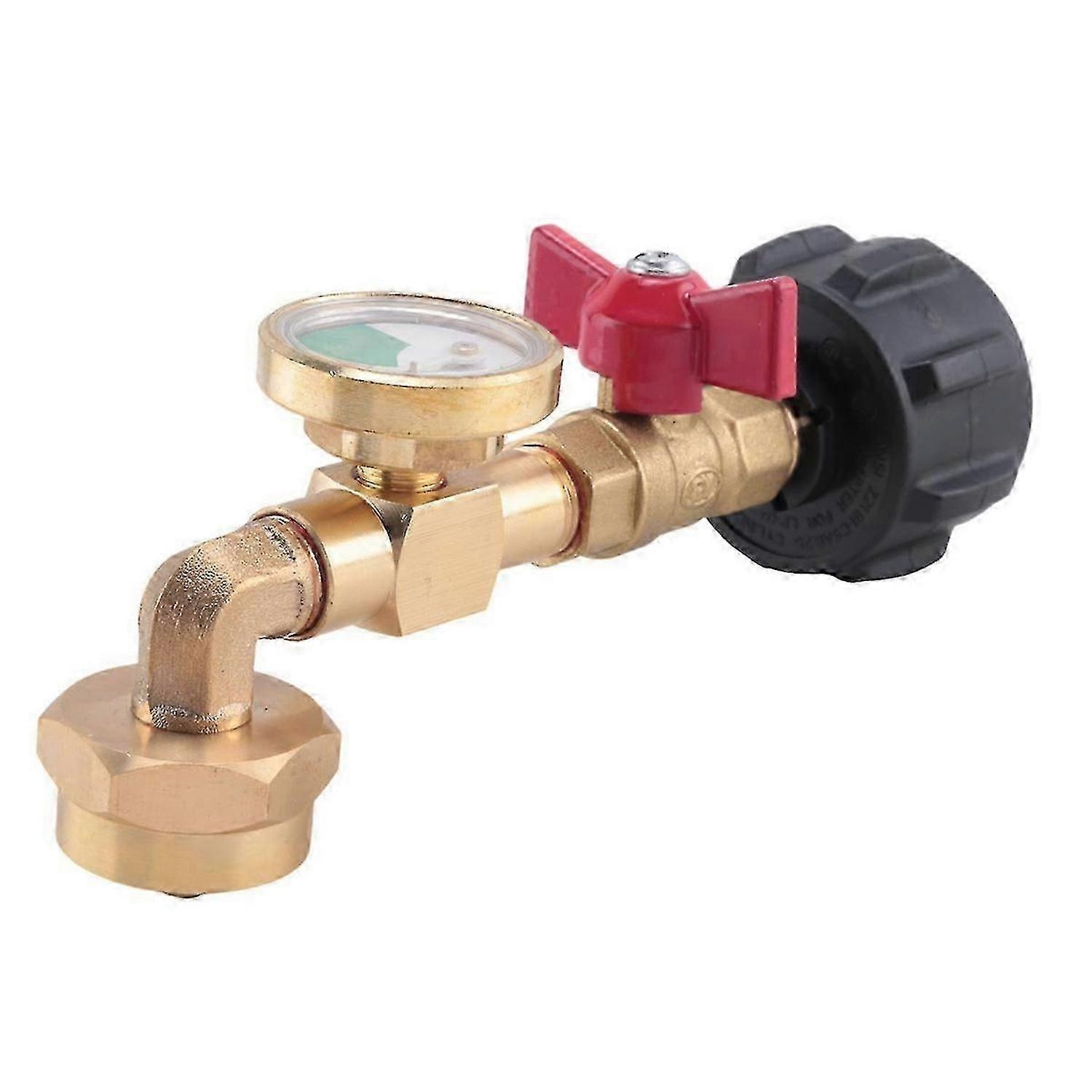 Propane Refill Adapter with Valve and Gauge, Fill 1 Lb Bottles From 20 Lb Tank, 90-Degree Elbow Desi Edition 0627