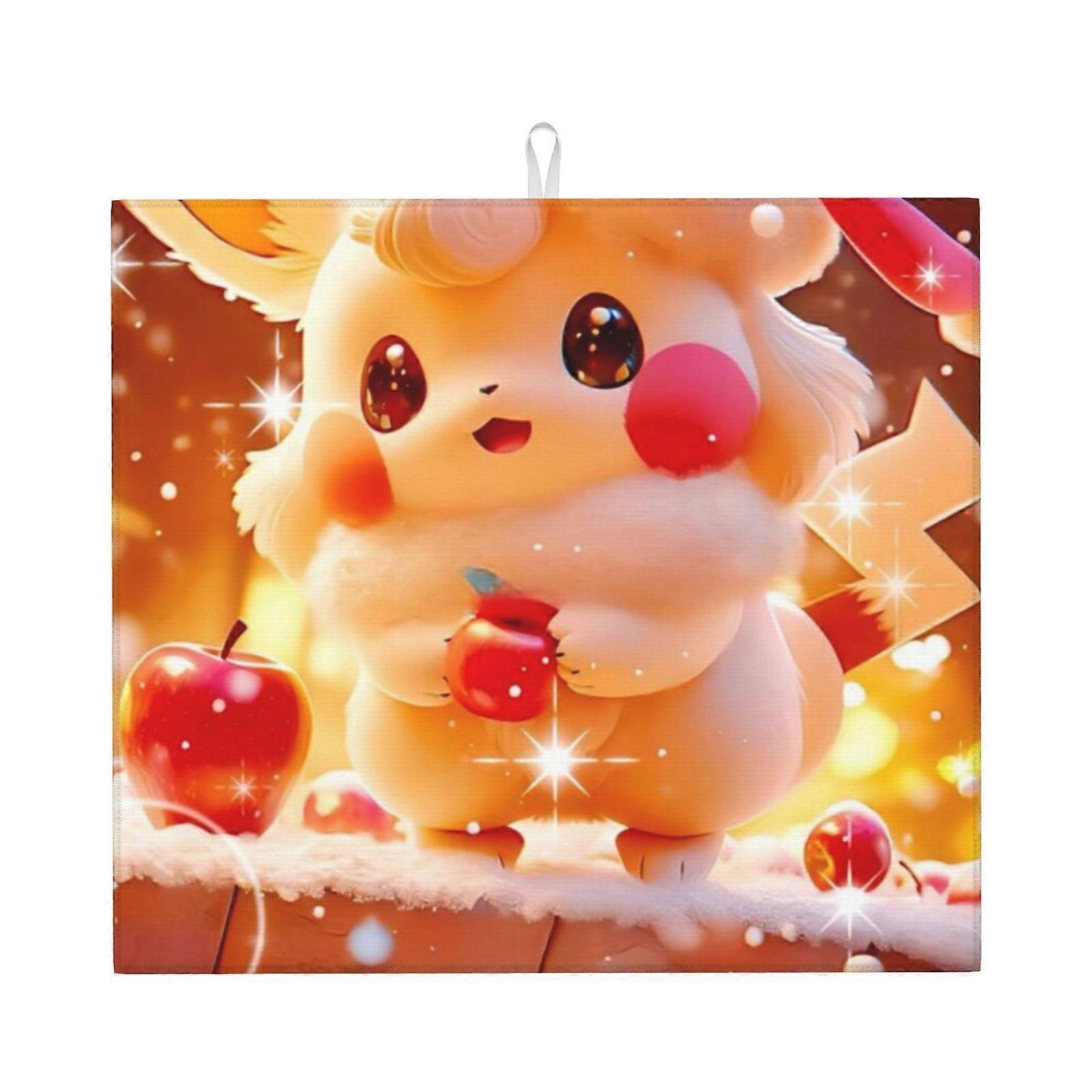 Pikachu Dish Drying Mat For Kitchen Counter, Microfiber Dish Mat, Fast Absorbent Draining Pad