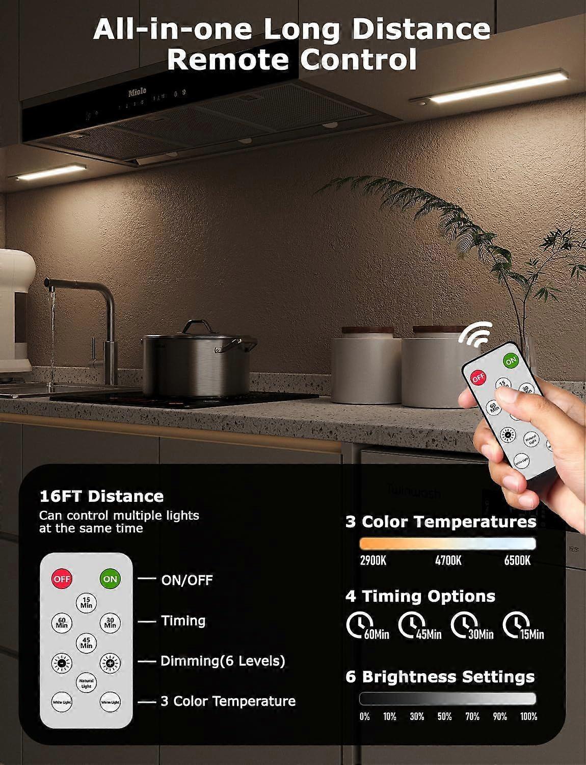 56 LED Under Cabinet Lighting 4 Pack - Wireless Motion Sensor Rechargeable Lights for Kitc