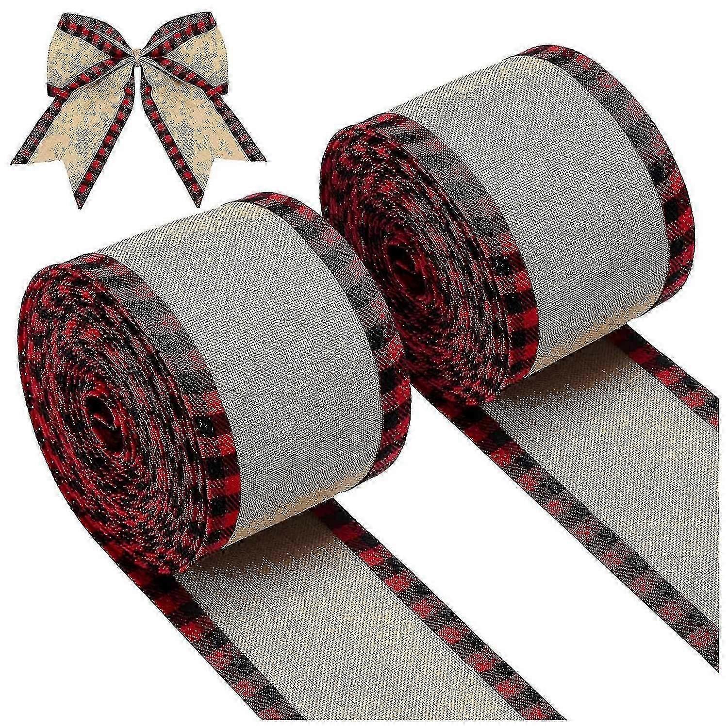 Wired Edge Ribbons Christmas Burlap Fabric Craft Ribbon Wrapping Ribbon With