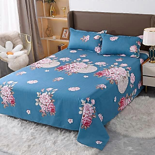 3PCS Bedding Sheet Polyester Flat Sheet Set For King Queen Size Printed Color Pillowcase