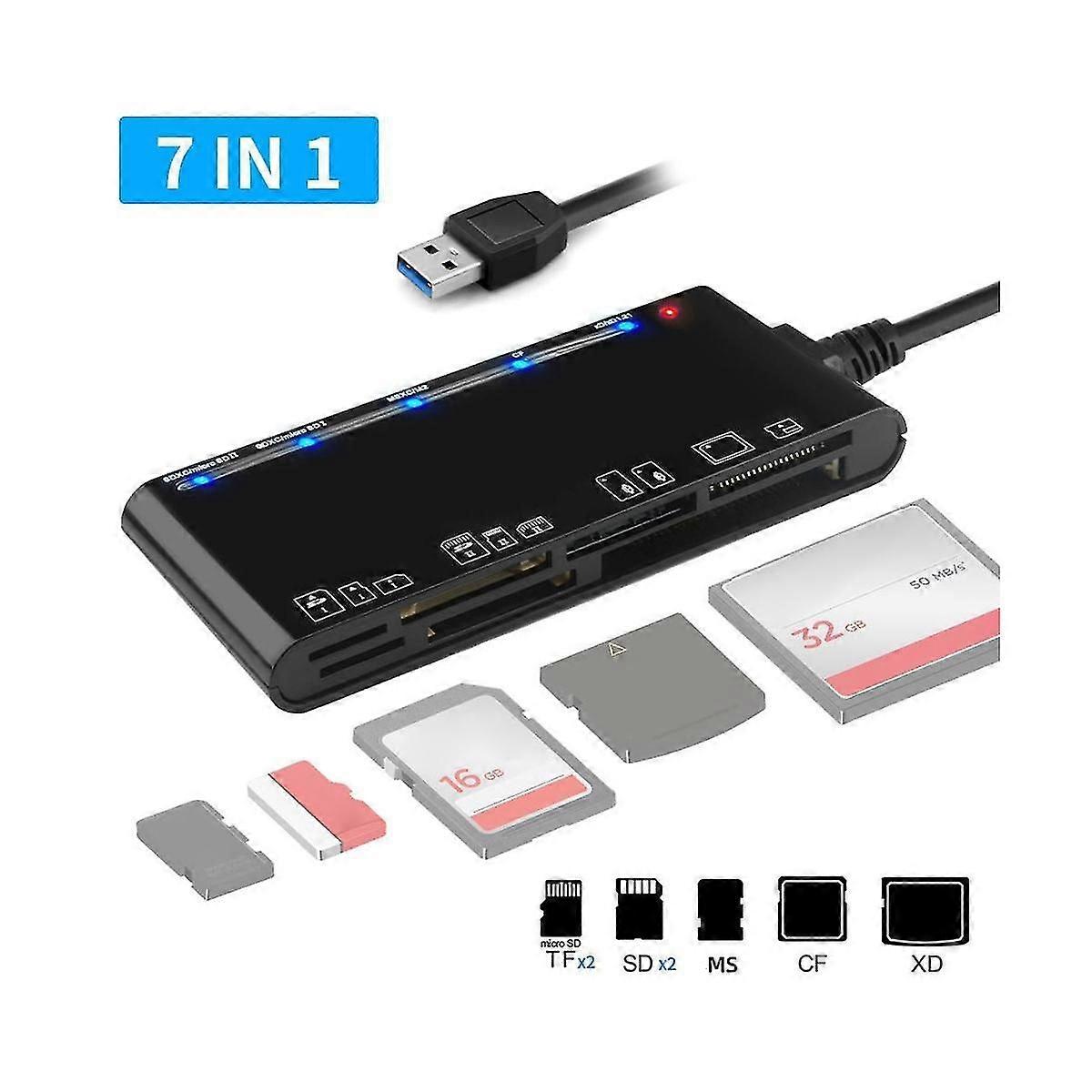 Usb 3.0 Multifunction Card Reader /xd//sd/tf Card 7-in-1 Usb Card Reader 5gbps For Pc Laptop Access