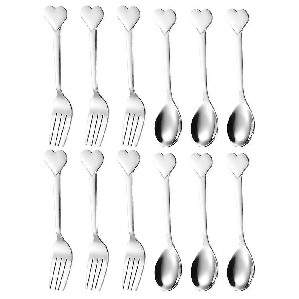 Lunchbox Forks Silverware Fruit Forks Multi-function Cake Spoon Reusable Salad Fork Love Fork Spoon Tablespoon Coffee Spoon Stainless Steel Child