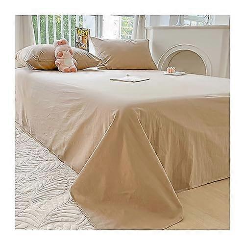 Cotton Flat Sheet Set with Pillowcases Soft Breathable Bedding for Twin Full Queen King Khaki