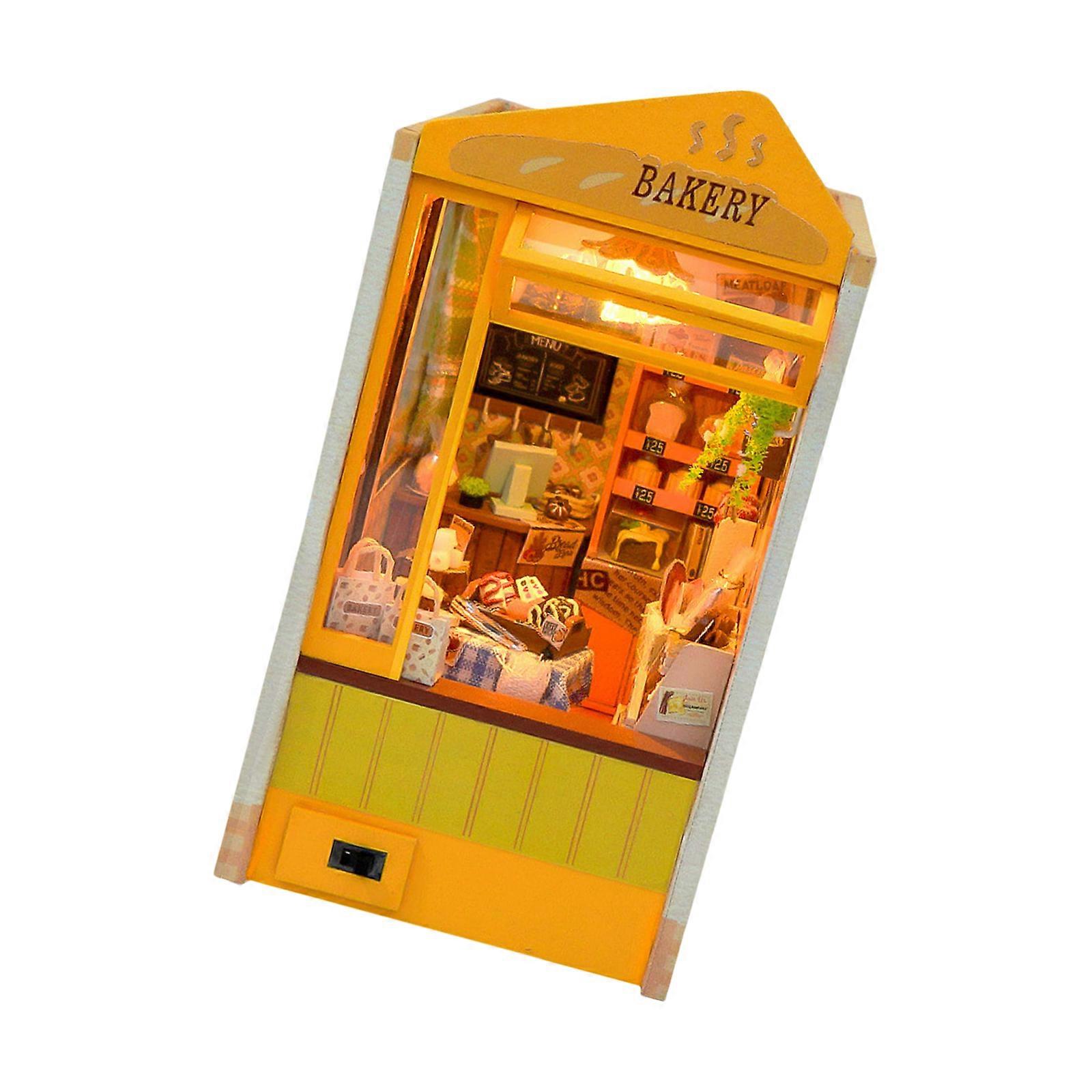 Wood Bakery Shop Model Dollhouses with light Unique Craft Build Your Own Shop Model Craft Multicolor