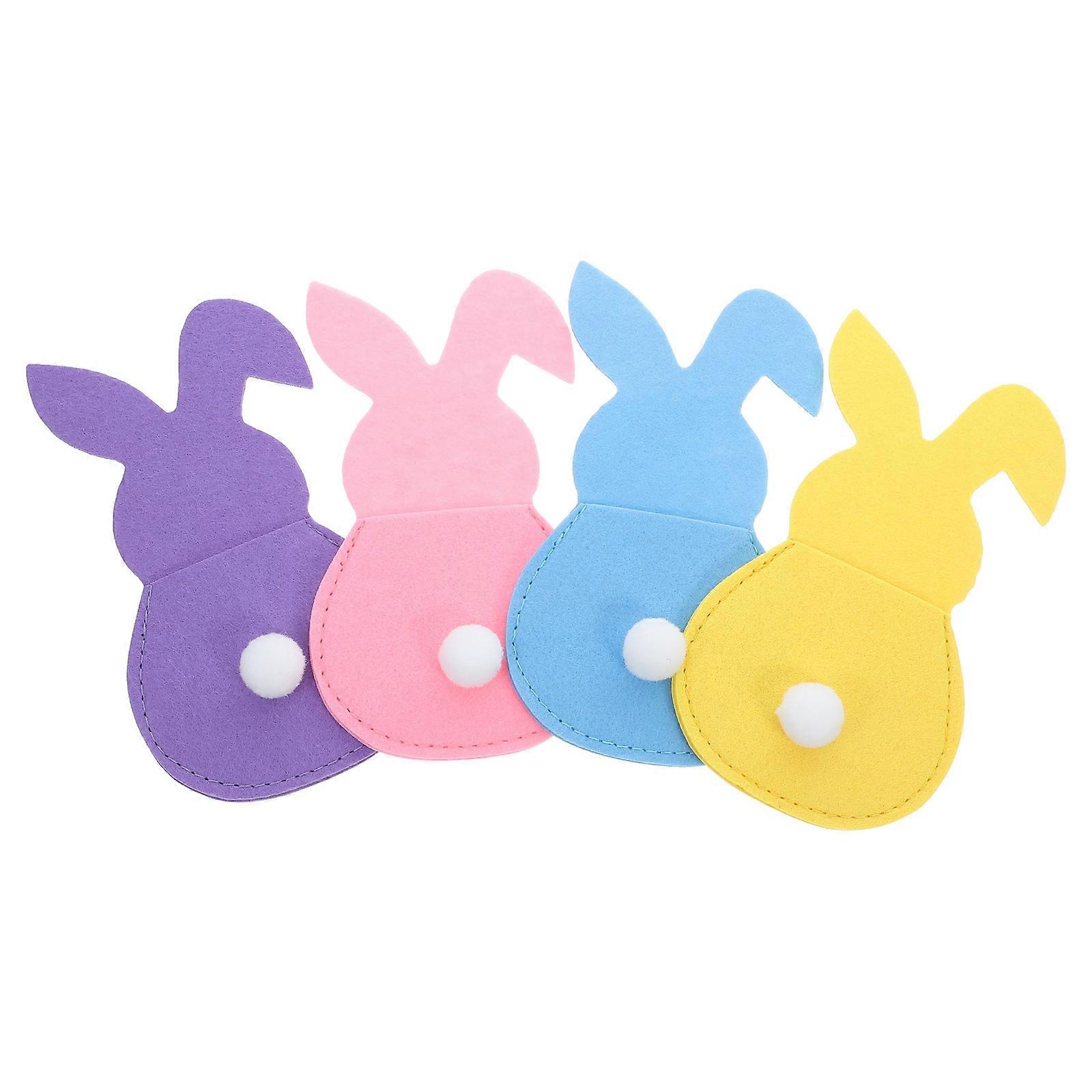 Assorted Color Easter Bunny Utensil Pouch for 4Pcs Silverware Storage