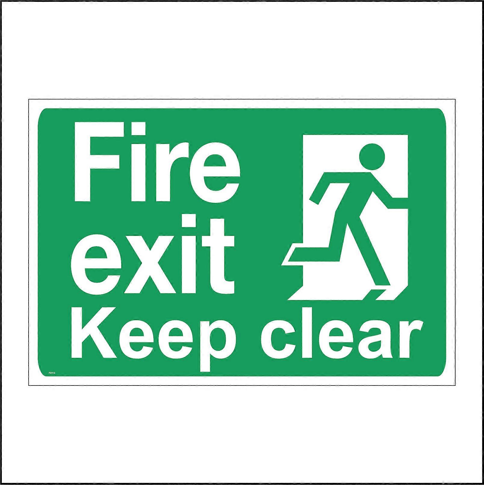FS113 Fire Exit Keep Clear Sign with Running Man Door