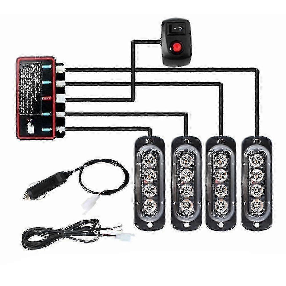 4pcs 4led Stroboscopes 12v Strobe Light 4 In 1 Car Emergency Light Beacon Emergency Fashing Light Boris
