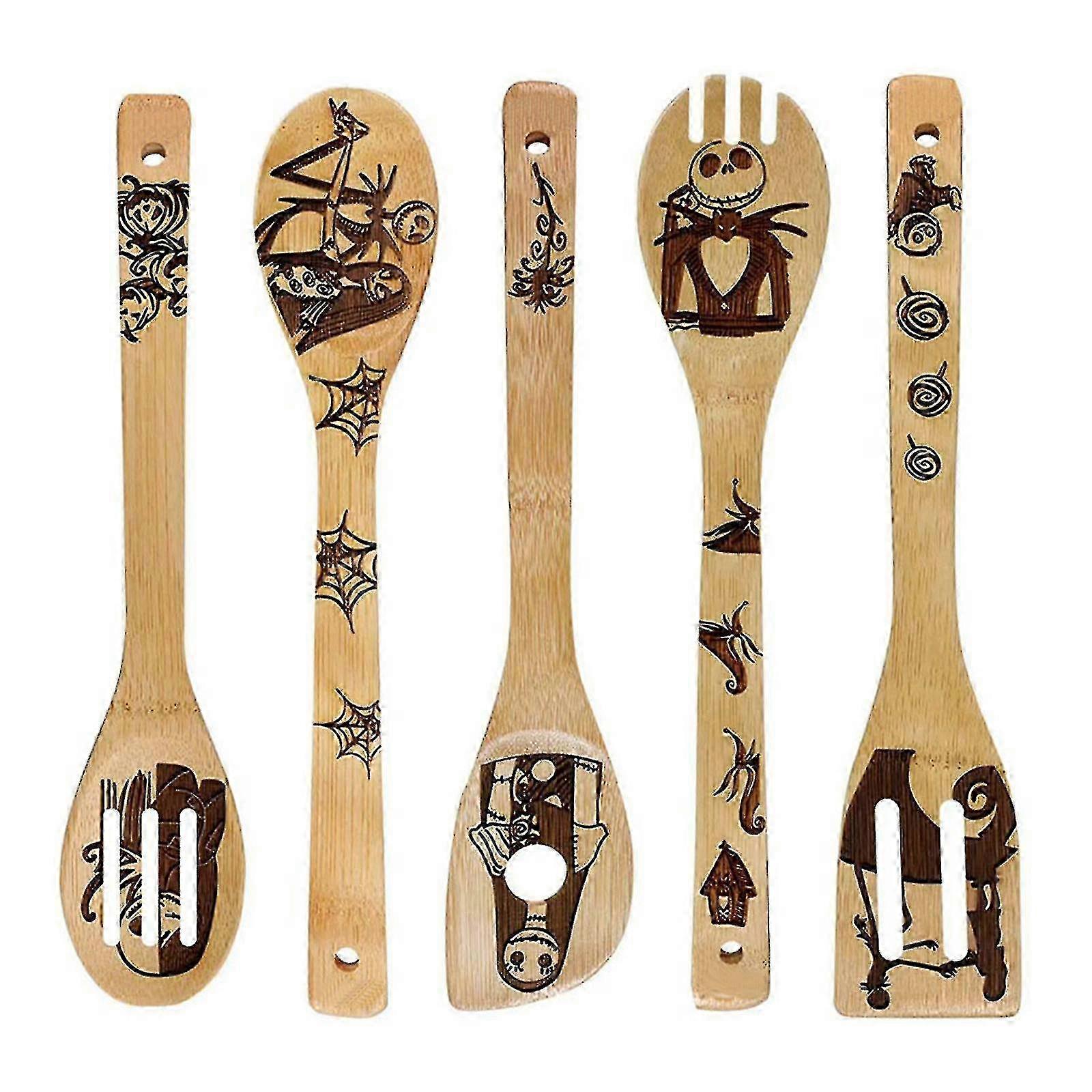 5pcs Halloween Bamboo Spatula Set Kitchenware with Holiday Pattern