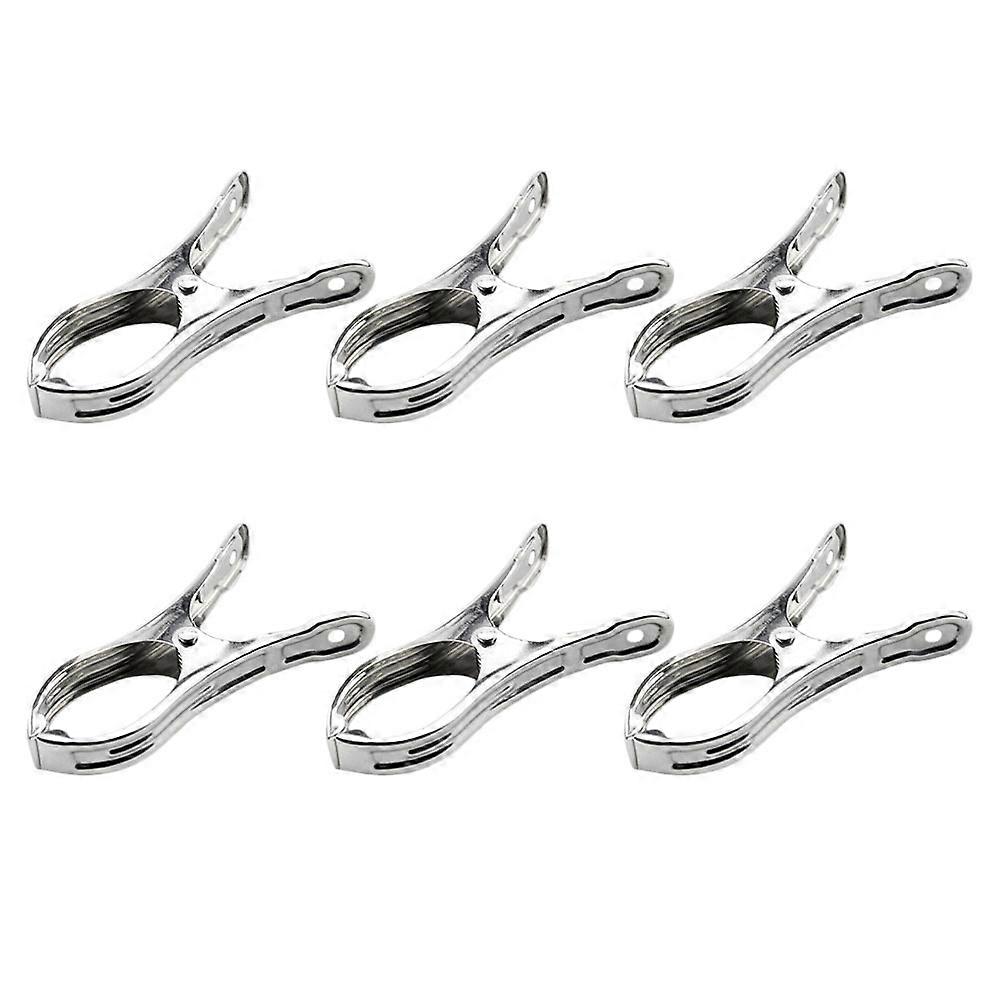 6pcs Stainless Steel Clothespins Windproof Clips Clothes Drying Fixing Clips
