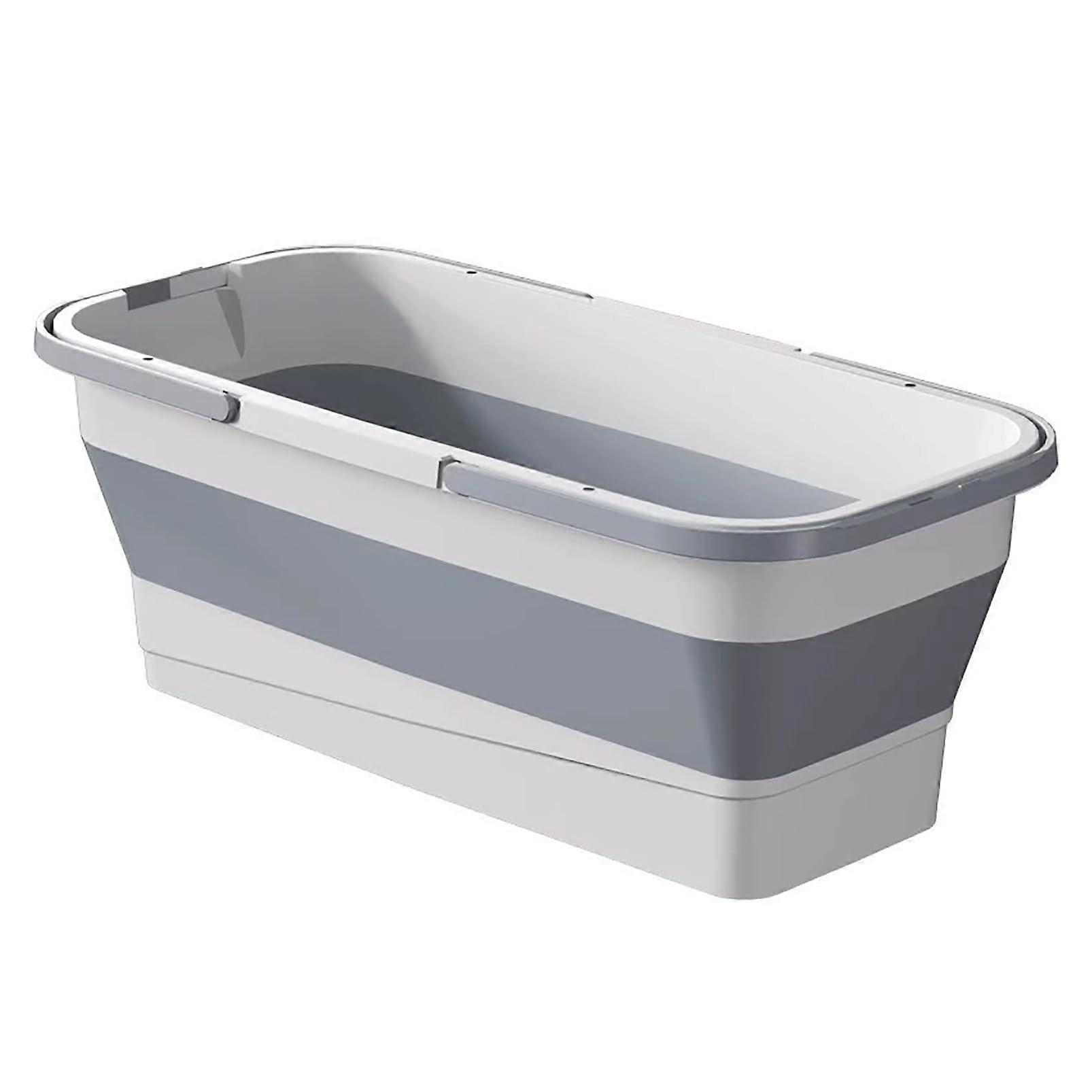 Foldable Mop Bucket with Dual Handles, 19L Collapsible Rectangular Cleaning Bucket for Home, Camping, RV – White Grey