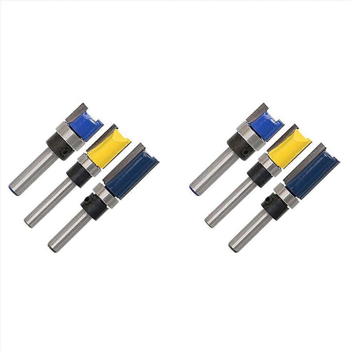 6Pcs 1/4 Inch Shank Flush Trim Router Bits Pattern Template Router Bit Set Woodworking Top Bearing M