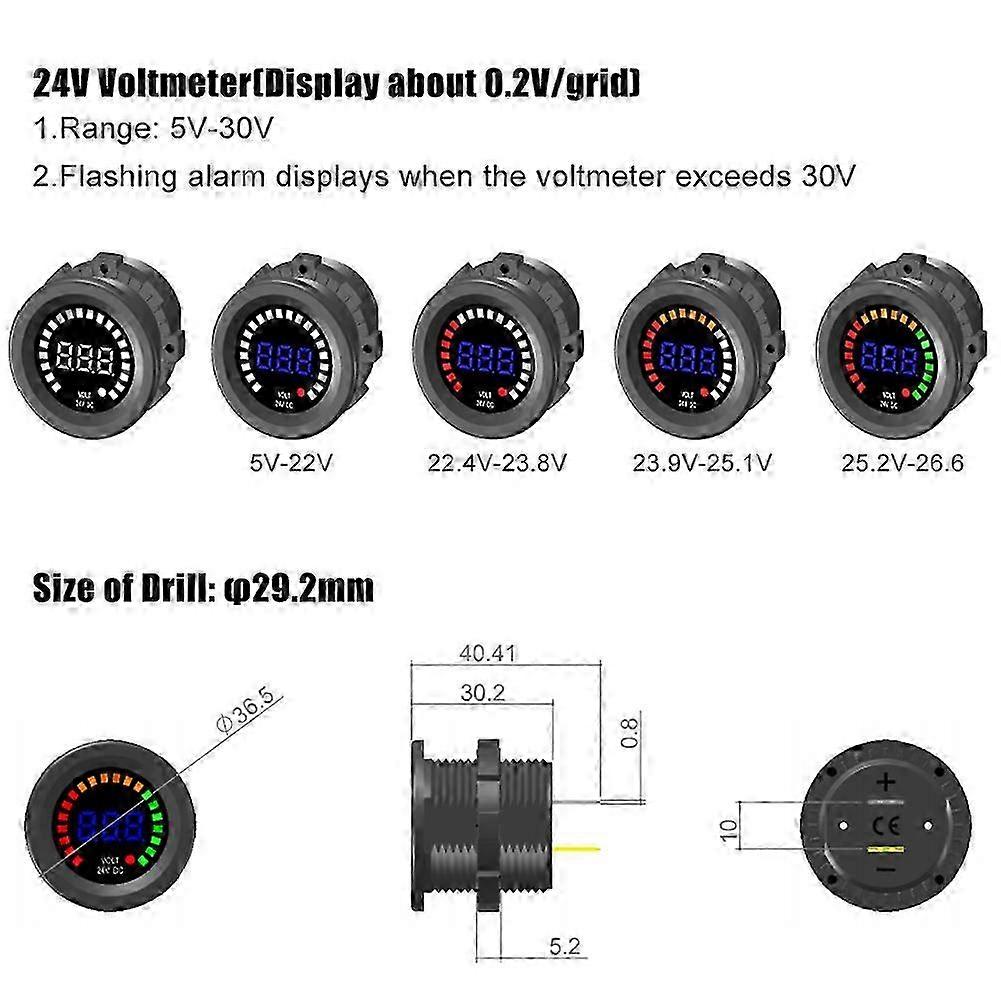 24V DC Universal Digital Voltmeter for Car, Motorcycle & ATV - LED Panel Display