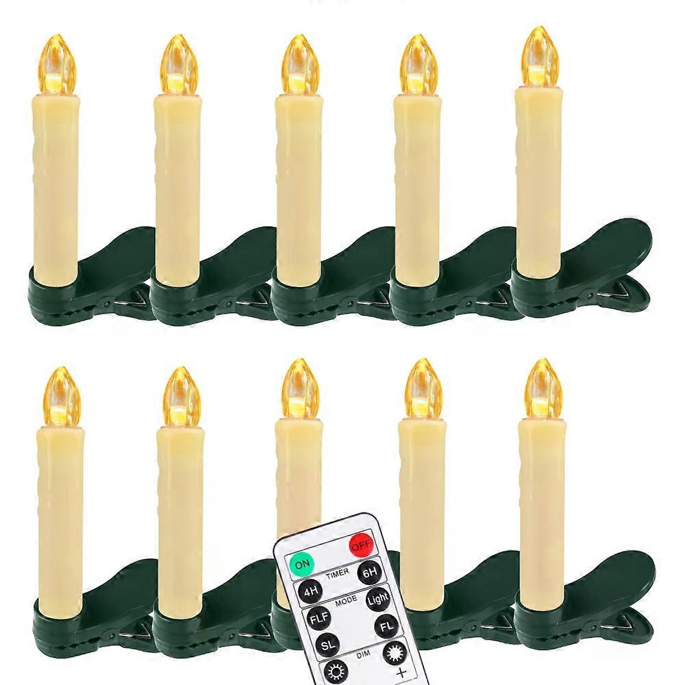10PC Flameless Taper Candles with Timer Remote Clip On LED Candle Lights for Christmas Tree Battery Operated LED Window Candles