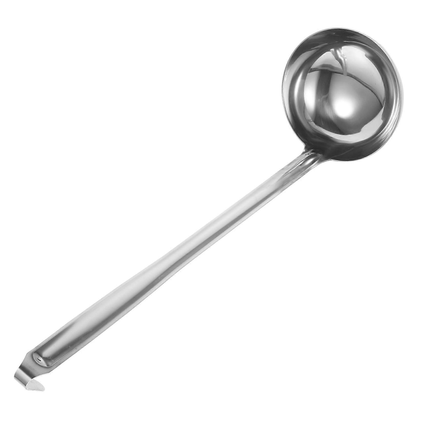 Stainless Steel Soup Ladle with Long Handle and Hanging Hook for Serving Soups and Stews