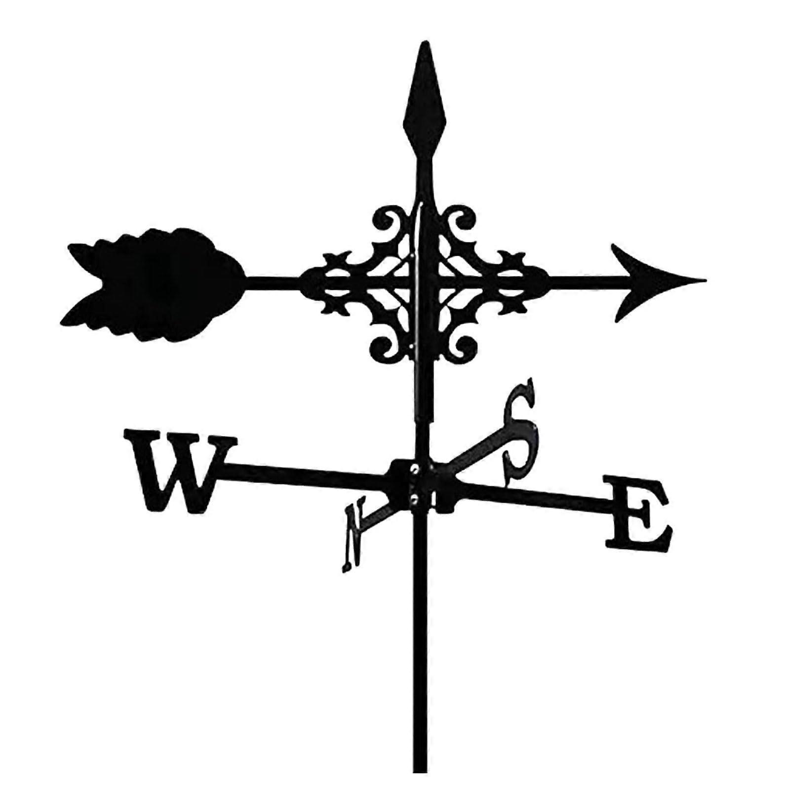 Metal Weather Vane Black Iron Wind Direction Indicator for Garden Roof Patio with 360° Rotation