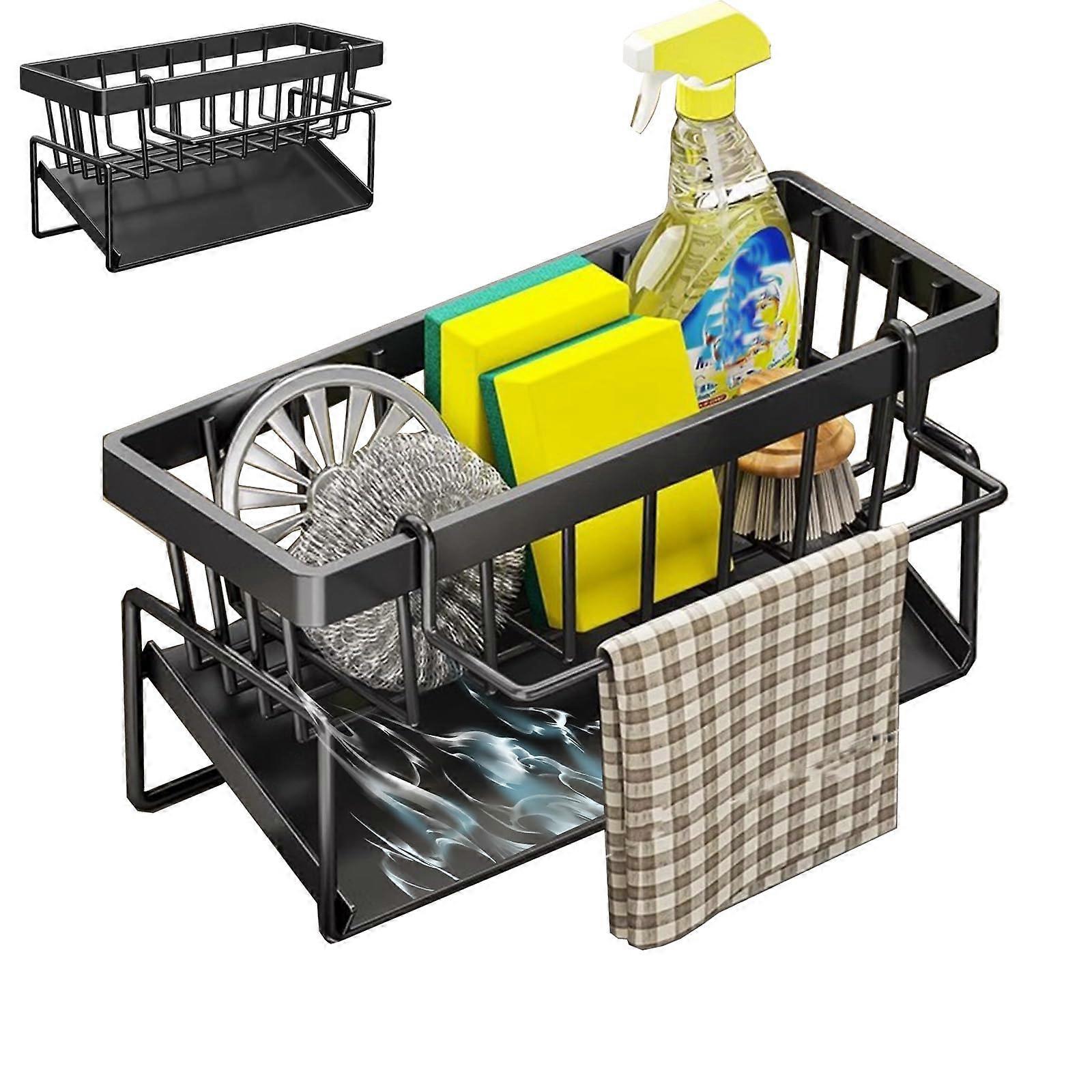 Stainless Steel Sink Caddy with Sloped Drainage and Rustproof Dish Drying Rack for Kitchen Counter