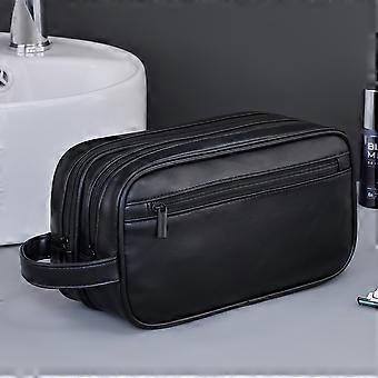 Double-Layer Toiletry Bag for Women Men PU Leather Travel Wash Organizer Dopp Kit Water-resistant Shaving Cosmetic Bag Strorage